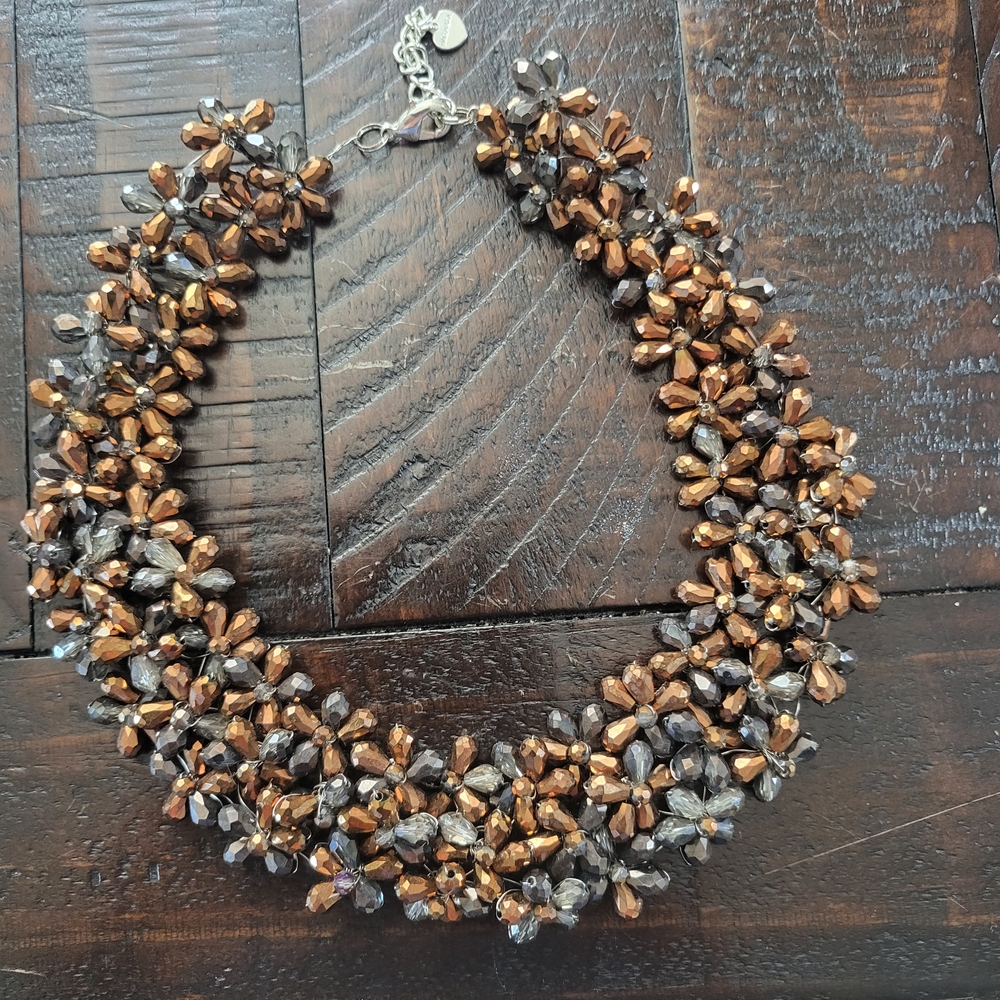 Elegant Bronze and Silver Beaded Necklace